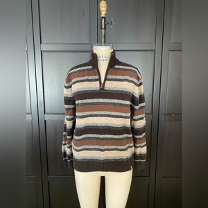 Aigle Striped 100% Lambs Wool Quarter Zip Sweater